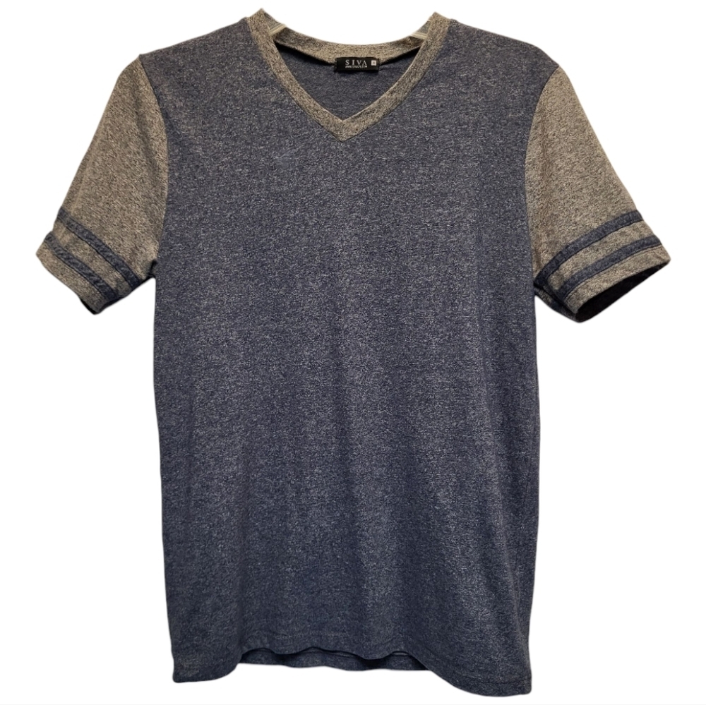 Siva Men's Blue and Gray Short Sleeve Tee - Size S